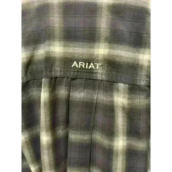 Ariat Pro Series Mens Shirt M Gray White Ventilated Arm Pits Plaid Button Down - Picture 7 of 7